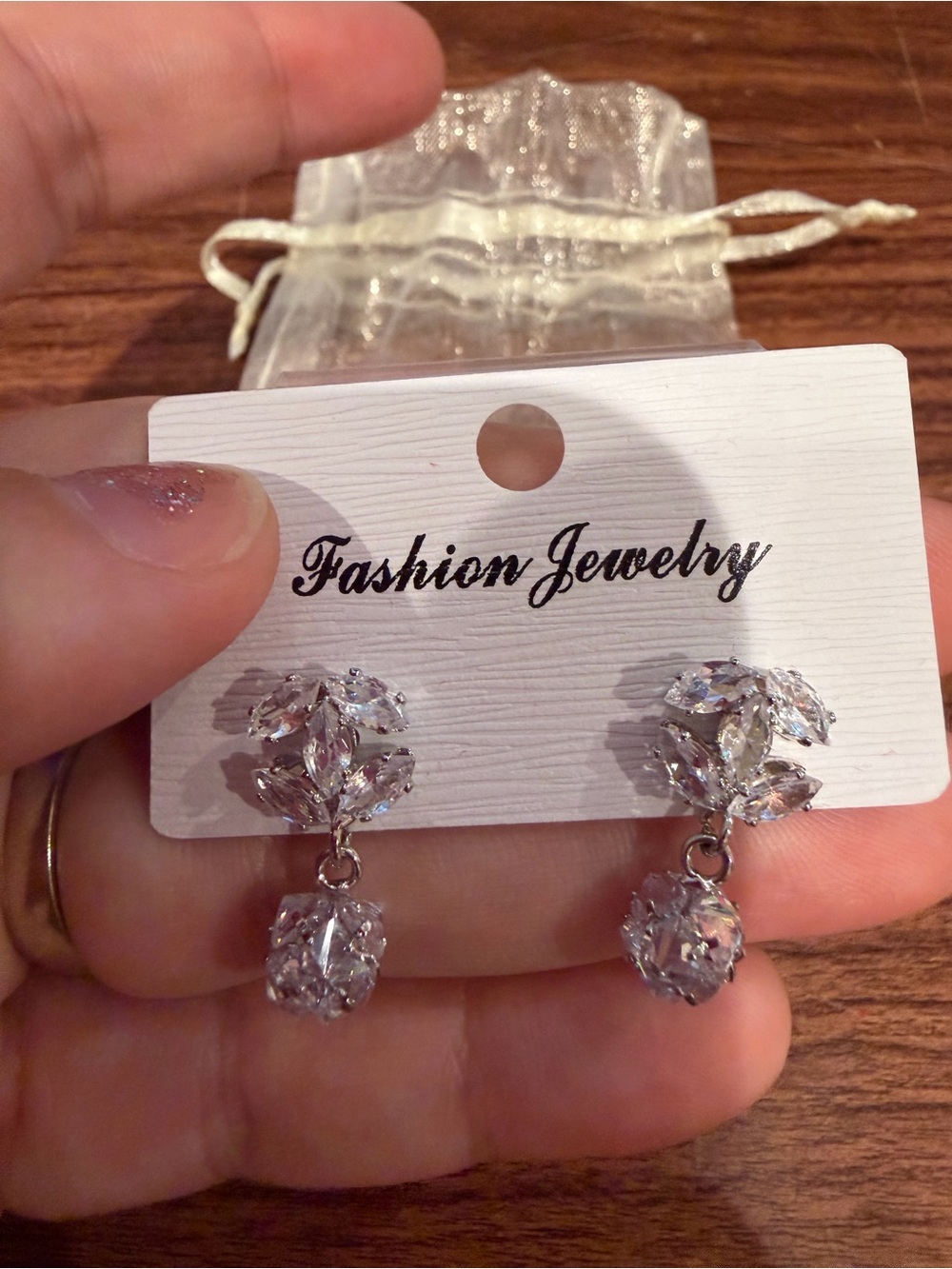 Others Follow Silver Clear Crystal Dangle Earrings